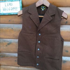 🤠 WYOMING TRADERS MENS Chocolate BRONCO Canvas VEST Sz UniSex